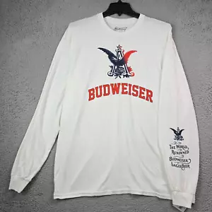 BUDWEISER BEER SHIRT MENS XL Extra Large WHITE BUD Lager Biker Long Sleeve NWT B - Picture 1 of 13