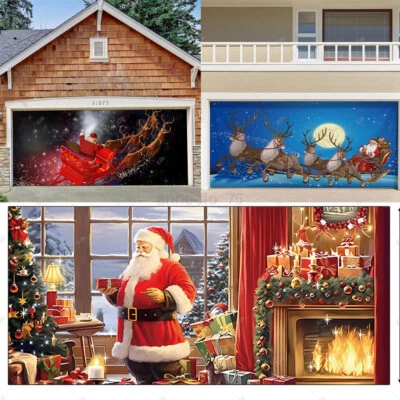 Merry Christmas Holiday Banner Garage Door Cover Mural Winter Snowman Decor AUS - image 1 of 2