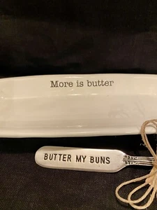 Mud Pie Circa Butter Dish “MORE is BUTTER” and Spreader “ Butter My Buns” 2pc - Picture 1 of 13