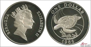Bermuda 1 $ 1986 / WWF - Tortuga / 28,28 gr. plata en capsula PROOF KM0004 - Foto 1 di 1