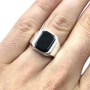 Anello in argento sterling 925 anello a fascia in onice nera gioielli da uomo... - Foto 1 di 11