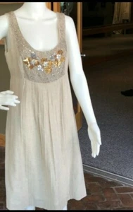 Tory Burch Linen Blend Shift Beaded Sequins Pleated Dress Women’s Sz 8 - Bild 1 von 12