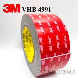 3M VHB 4991 Double Sided Tape Heavy Duty Strong Sticky Tape Grey 50mm 2" 3Meter - Picture 1 of 3