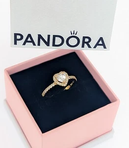 New 100%  Authentic PANDORA 14k Gold Plated Pave Elevated Heart Ring 168421C01 - Picture 1 of 9