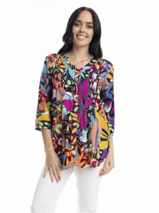 Orientique 62666 Multi Copacabana 3/4 Sleeve Pleated Top Original Price £66.00 - Picture 1 of 5