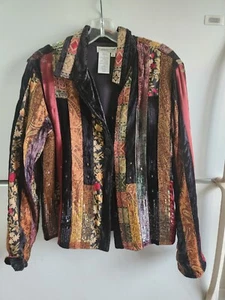 Coldwater Creek Brokat Samt Pailletten gestreift Jacke S - Bild 1 von 3
