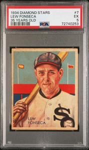 1934 DIAMOND STARS LEW FONSECA #7 35 YEARS OLD PSA 5 NEW LABEL VINTAGE BASEBALL