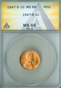 Centavo Lincoln 1947-D Anacs MS66 rojo (2127295) - Imagen 1 de 4