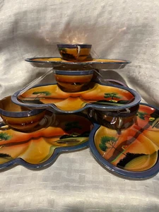 Vintage 5 Piece Hand Painted Lusterware Plates and Tea Cup 10x8" - Picture 1 of 9