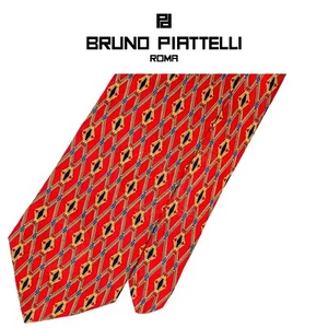 Bruno Pirttelli rote Krawatte - gold blau schwarz Rauten Schraffur Muster Italien Seide - Bild 1 von 10