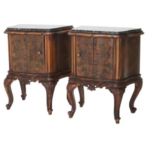 Pair of Antique German Continental Carved Flame Mahogany Marble Top Stands - Picture 1 of 17