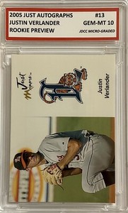 JUSTIN VERLANDER 2005 JUST AUTOGRAPHS “GEM-MT 10” ROOKIE PREVIEW #13! W/H COA!