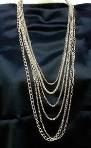 6 Strand Chain Necklace Gold Tone 26" to 36" Various Links - Picture 1 of 5