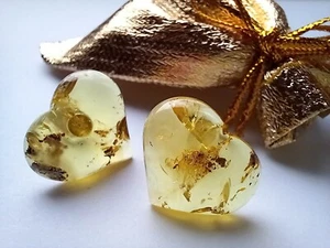 Heart earrings natural baltic amber sterling silver plating 925 - Picture 1 of 11