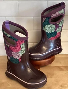 Girls Kids Bogs Rain Snow Boots Rosey Purple Teal Floral Sz 11 Waterproof - Picture 1 of 14