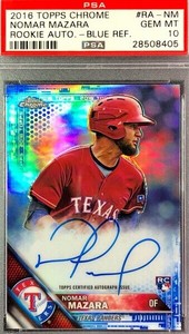 ✨2016 Topps Chrome Blue Refractor /150 Nomar Mazara RA-NM Rookie Auto RC PSA 10