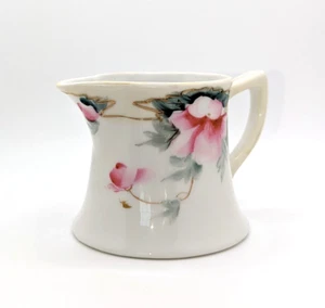 Vintage Nippon White Porceline Creamer Hand-Painted Pink Flowers Gold Green - Picture 1 of 7