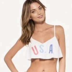 Women's Wildfox USA flounce ruffle bikini top white small - Picture 1 of 8