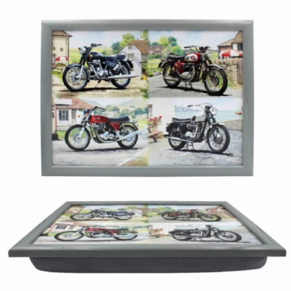 Lap Tray Padded Cushioned Bean Bag featuring 4 Classic Motorbikes Triumph BSA - Image 1 of 1