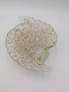Vintage Murano Conch Shell Bowl White With Gold Confetti Hand Blown Glass 9" - Picture 1 of 7