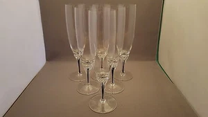 6 EXQUISITE BLACK CORE STEM CHAMPAGNE FLUTE GLASSES BELFOR BOHEMIA 8 1/4" TALL - Picture 1 of 3