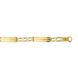 14k Solid Two Tone Gold Men's Bar Railroad Link Bracelet 8.25" 13 grams 7mm - Picture 1 of 9