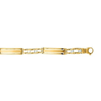 14k Solid Two Tone Gold Men's Bar Railroad Link Bracelet 8.25"    13 grams 7mm - Image 1 of 4