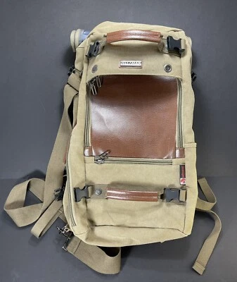 WITZMAN Travel Backpack for Men Canvas Rucksack Vintage Duffel Bag TAN - Image 1 of 4