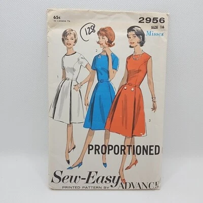Advance 2956 Misses Fitted Bodice  Dress w/ Pleates Sewing Pattern Size 16 Uncut - Image 1 of 4