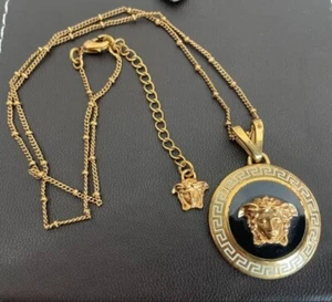 VERSACE Medal Design Medusa Top Necklace Pendant Gold Black Unisex NoBox Japan - Picture 1 of 2