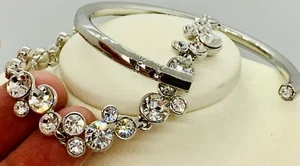 Lot of 2 Crystal Rhinestone Link & Cuff Bracelets - Silver Tone - Picture 1 of 4
