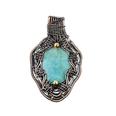 Chakra Corazón Ovalado Amazonita Piedras Preciosas Cobre Madre Cumpleaños Boho Colgante Joyería Foto 1 de 4