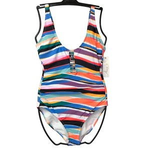 ANNE COLE $98 FRONT SHIRRED ONE PIECE SWIMSUIT 14 NWT - Picture 1 of 9