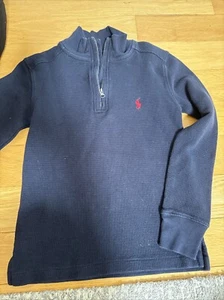Polo Ralph Lauren 1/4 Zip Sweater Boys Navy Blue With Red Pony Size S(8) - Picture 1 of 6