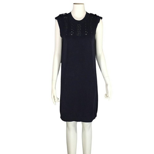 Abito smanicato CHANEL cotone maglia donna taglia 36 blu navy logo COCO MARK