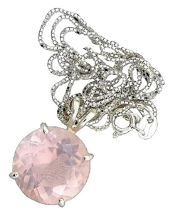 12.98 Ct Round Rose Quartz Sterling Pendant 20 Inch Box Chain Necklace EPPC155 - Picture 1 of 2