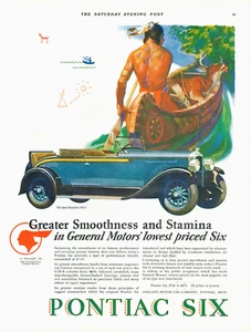 1928 PONTIAC MOTOR CAR Roadster STAMPA ANNUNCIO nativi americani indiani canoa automobile - Foto 1 di 1