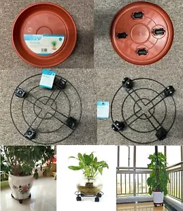 2 x Kunststoff Metall Pflanzkübel Mover 4 Räder Garten Dolly Tablett Basis Ständer Wagen - Bild 1 von 6