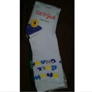 4 New Pairs Cat & Jack Boys Kids Crew Socks Size Large Shoe Size 3-10 - Picture 1 of 2