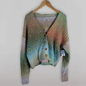 Cardigan maglione donna Arizona Jean nuovo con etichette L grande arcobaleno ombretto terroso colorato - Foto 1 di 7