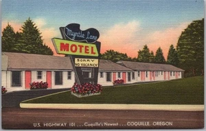 Vintage COQUILLE Oregon Postcard "MYRTLE LANE MOTEL" Highway 101 Roadside LINEN - Picture 1 of 2