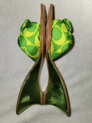 Sandalias bufanda de seda verde cuña 7B Coach Havana, adición limitada, vintage, WO Foto 1 de 4