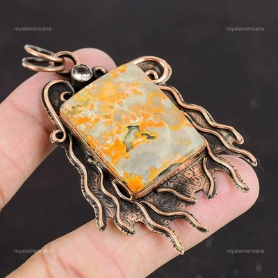 Pingente moldura topázio branco pedra jaspe abelha cobre oferta dia da amizade - Imagem 1 de 4