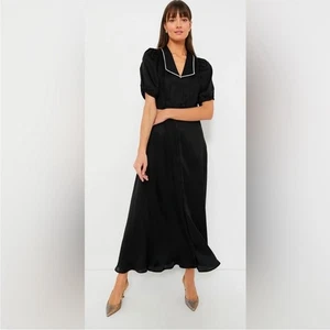 THE GREAT. The Melody Dress Romantic Puff Sleeve Satin Maxi Black Size 1 or S - Picture 1 of 13