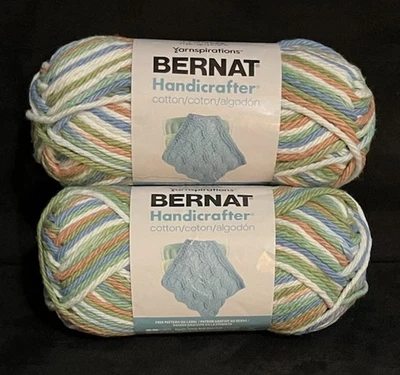 (2) Bernat HANDICRAFTER Cotton Yarn STONEWARE OMBRE Blue Green Peach White - Image 1 of 4
