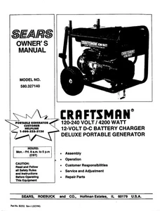 Manual del propietario y lista de piezas Craftsman generador portátil de 4.200 vatios - 580,327140 - Imagen 1 de 4