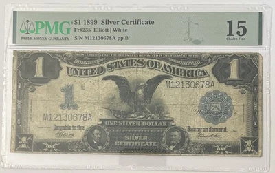 1899 $1 PMG 15 Black Eagle Silver Certificate Banknote - Image 1 of 4