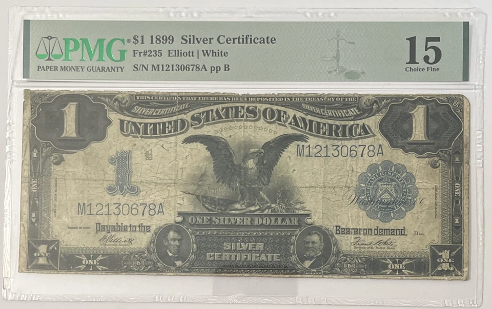 1899 $1 PMG 15 Black Eagle Silver Certificate Banknote - Image 1 of 4