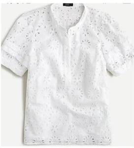 J. Crew Damen große weiße Ösen Puffärmel Popover Bluse Shirt makelloser Zustand - Bild 1 von 13