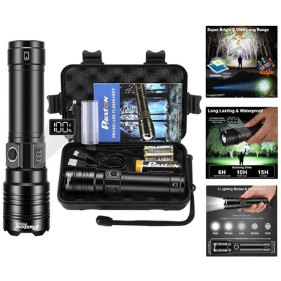 Linterna Alta Potencia 2000 Lúmenes - 5 Modos - USB C Recargable y Descarga - Imagen 1 de 4